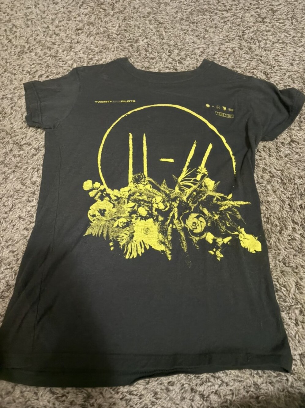 Black Tee with Yellow Floral Graphic - Band Style Crewneck